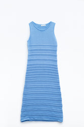 Q2 Maxi abito blu in maglia senza maniche all'uncinetto