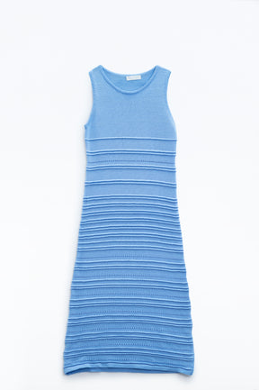 Q2 Maxi abito blu in maglia senza maniche all'uncinetto