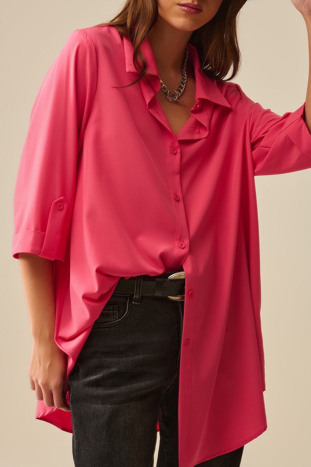 maxi camicia in tessuto molto morbido e leggero in colore corallo