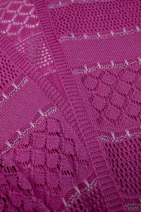 Maxi cardigan rosa all'uncinetto con maniche lunghe