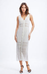 Q2 Maxi gilet all'uncinetto con chiusura a bottoni in bianco