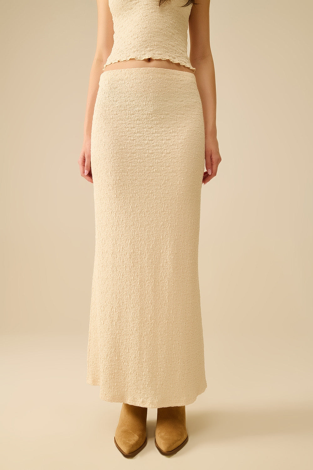 Q2 Maxi gonna in maglia testurizzata in beige
