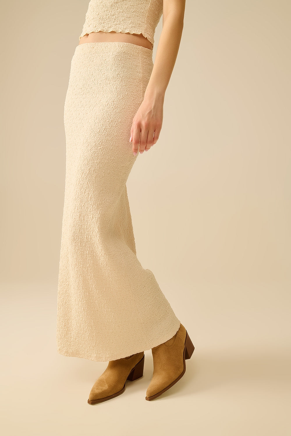 Maxi gonna in maglia testurizzata in beige