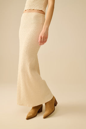 Maxi gonna in maglia testurizzata in beige