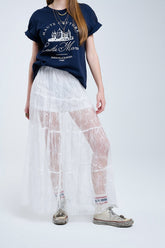 Q2 maxi gonna in pizzo bianco con stampa floreale