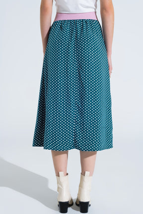 Maxi gonna verde con stampa floreale e spacco laterale
