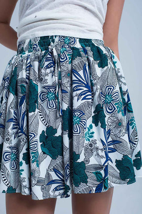 Mini skorts blu con stampa floreale
