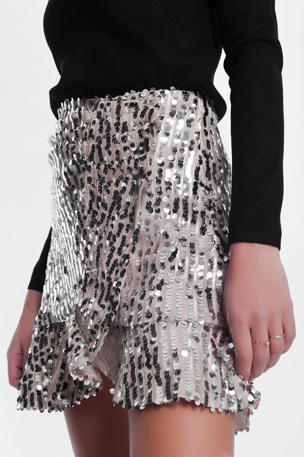 Q2 Minigonna in paillettes a strati dorata