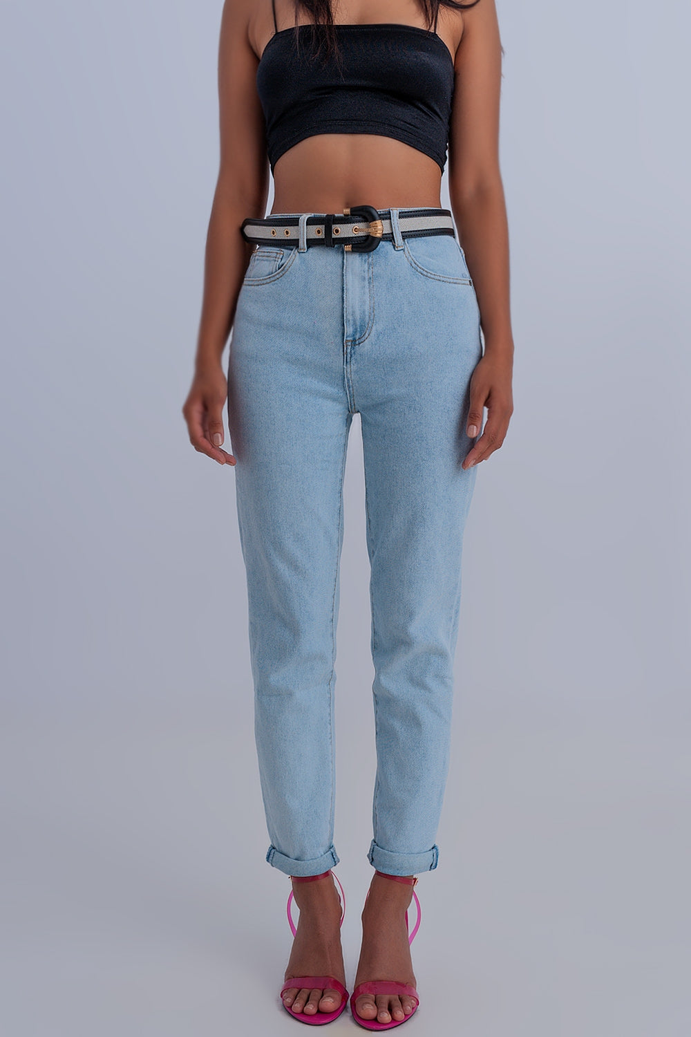 Q2 Mom jeans basic a lavaggio chiaro