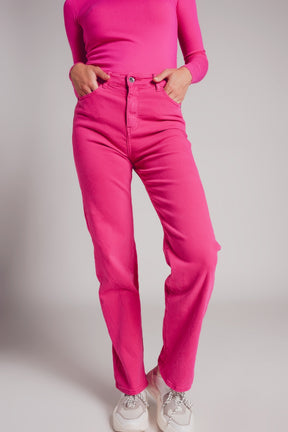 Q2 Mom jeans extra larghi a vita alta color fucsia