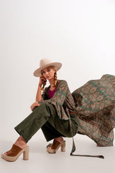 Q2 Mom jeans extra larghi a vita alta color verde