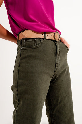 Mom jeans extra larghi a vita alta color verde