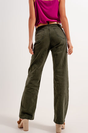 Mom jeans extra larghi a vita alta color verde