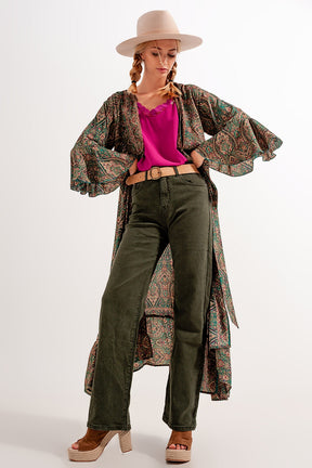 Mom jeans extra larghi a vita alta color verde