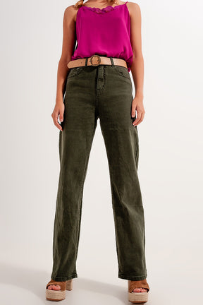 Mom jeans extra larghi a vita alta color verde
