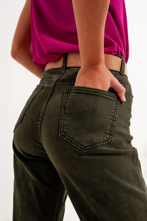 Mom jeans extra larghi a vita alta color verde
