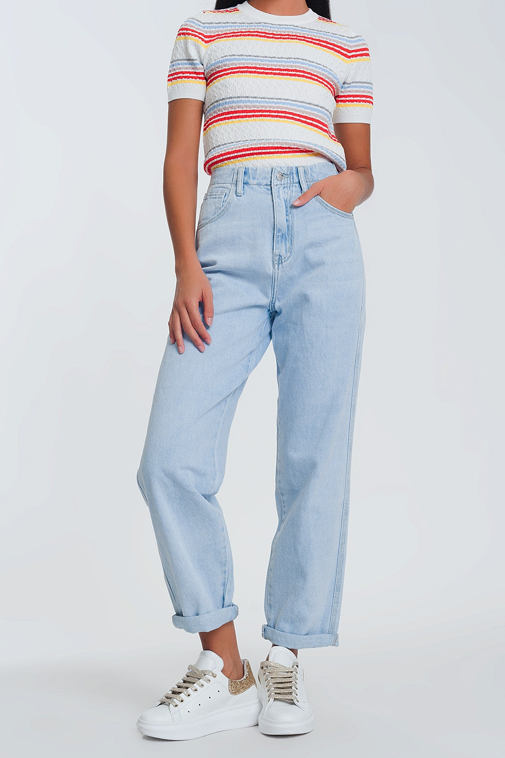 Q2 Mom jeans vita alta in azzurro