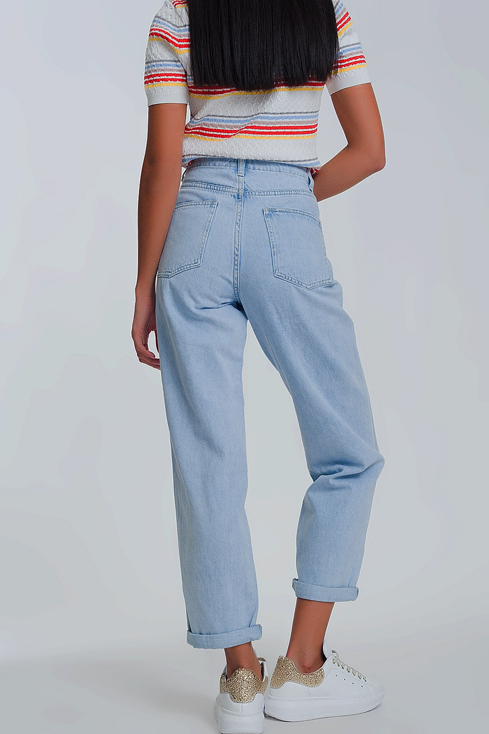 Mom jeans vita alta in azzurro