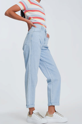 Mom jeans vita alta in azzurro