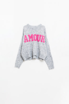 Morbidissima maglia grigia con testo Amour sul petto