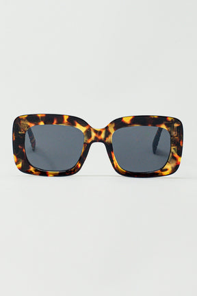 Q2 Occhiali da sole rettangolari oversize in vintage tartaruga