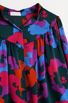 Overshirt oversize con dettagli arricciati in stampa floreale colorata