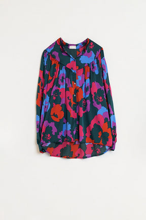 Q2 Overshirt oversize con dettagli arricciati in stampa floreale colorata