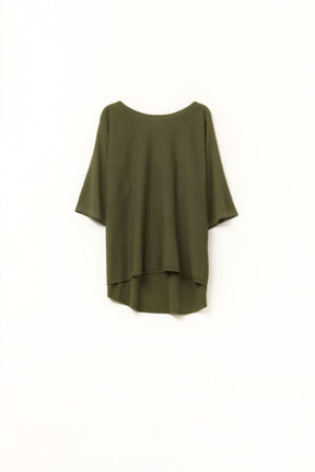 Q2 Oversize maglione in cachi con maniche lunghe fino al gomito