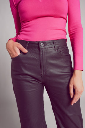Pantaloni a fondo ampio in pelle sintetica grigia