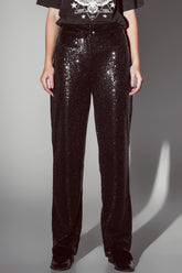 Q2 Pantaloni a gamba dritta con paillettes neri