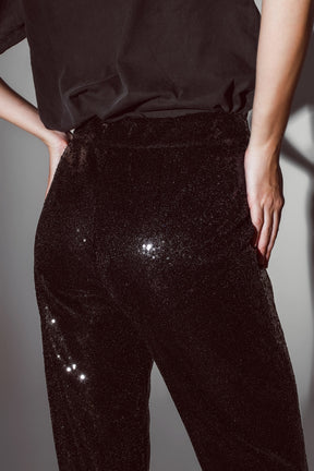 Pantaloni a gamba dritta con paillettes neri