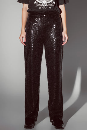 Q2 Pantaloni a gamba dritta con paillettes neri
