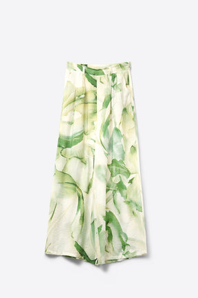 Pantaloni a gamba larga con stampa acquerello verde