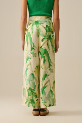 Pantaloni a gamba larga con stampa acquerello verde