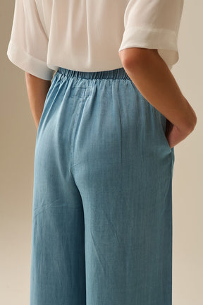 Pantaloni a gamba larga in Tencel blu