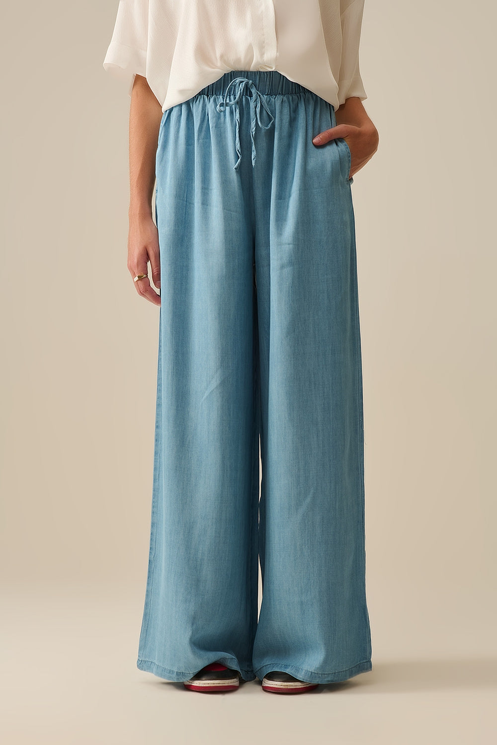 Q2 Pantaloni a gamba larga in Tencel blu