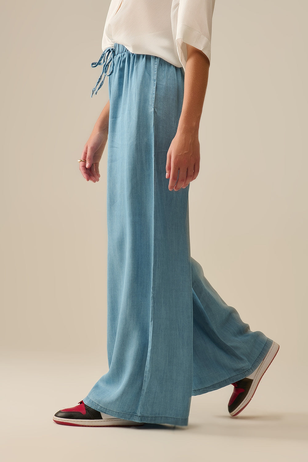 Pantaloni a gamba larga in Tencel blu