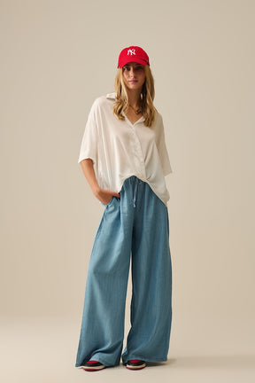 Pantaloni a gamba larga in Tencel blu