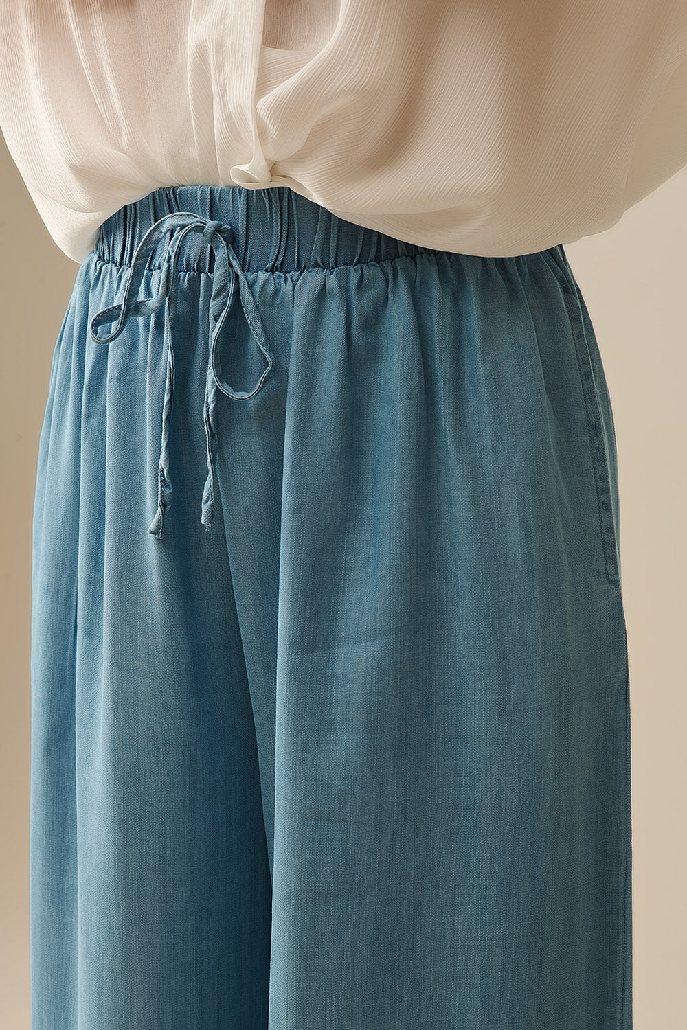 Pantaloni a gamba larga in Tencel blu