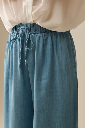Pantaloni a gamba larga in Tencel blu