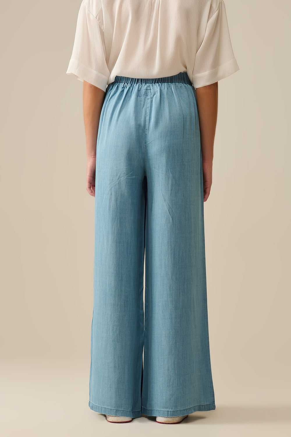 Pantaloni a gamba larga in Tencel blu