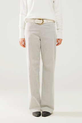 Q2 Pantaloni a righe con gamba dritta in tessuto elasticizzato