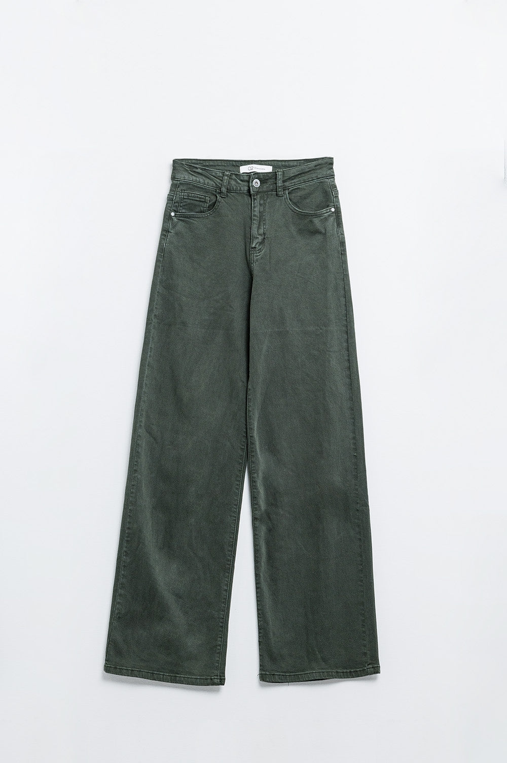Pantaloni a vita alta verde militare a gamba larga