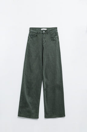 Pantaloni a vita alta verde militare a gamba larga