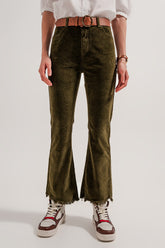 Q2 Pantaloni a zampa in velluto a coste color verde