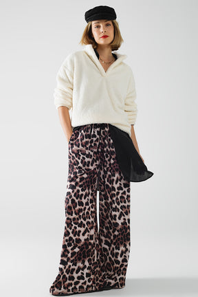 Pantaloni ampi leopardati con striscia laterale in raso