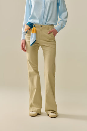 Q2 Pantaloni Beige a Zampa Comodi ed Elasticizzati