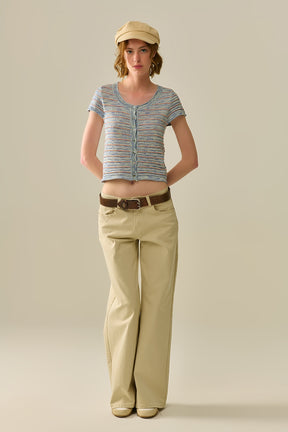 Pantaloni beige dritti a gamba larga