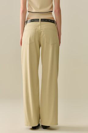 Pantaloni beige dritti a gamba larga