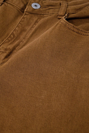 Pantaloni cammello a gamba larga con stampa leopardata sul fondo